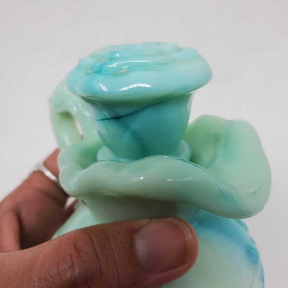 Vintage Avon Bath Oil Milk Glass Decanter Stopper Jadeite Rose Floral Bottle - Picture 5 of 13